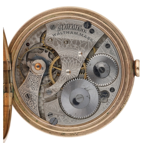 211 - American Waltham gold plated lever hunter pocket watch, serial no. 17284757, circa 1908, signed move... 