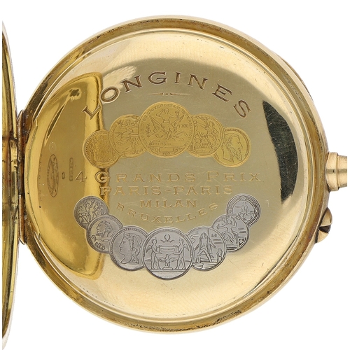 220 - Longines 18k lever pocket watch, signed cal. 19.75N gilt frosted movement with compensated balance a... 