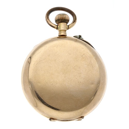 224 - Swiss cylinder 14ct fob watch, with attractive white dial with blue Roman numerals plain case, base ... 