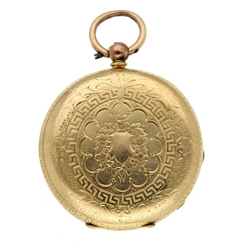 227 - Baume, Geneve - 18ct cylinder pocket watch, signed key wind movement, signed gilt Roman numeral foli... 