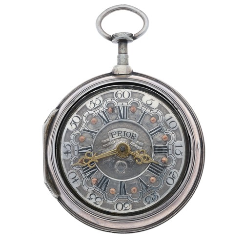 213 - George Prior, London - 18th century silver pair cased verge pocket watch made for the Turkish market... 