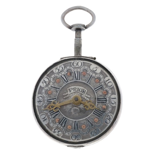 213 - George Prior, London - 18th century silver pair cased verge pocket watch made for the Turkish market... 