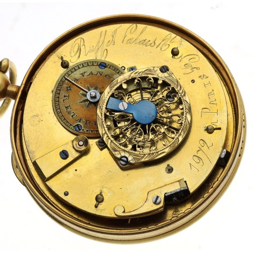 219 - Early 19th century French gilt metal verge pocket watch, signed fusee movement, no. 1972, with three... 