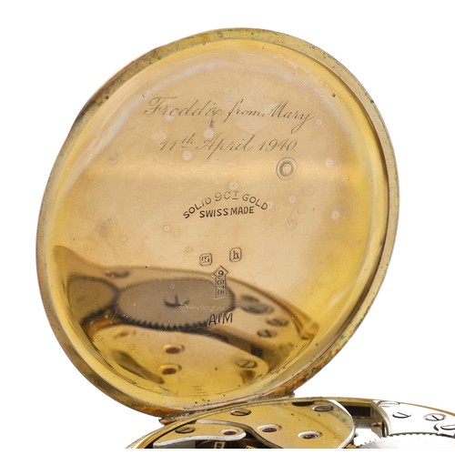 225 - Swiss 9ct dress pocket watch, import hallmarks Glasgow 1930, unsigned movement with compensated bala... 