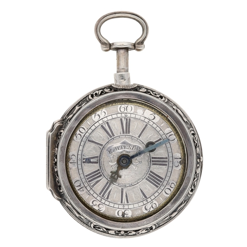 265 - Bordier, A. Geneve - Swiss quarter repeating repoussé white metal pair cased verge pocket watch, ret... 