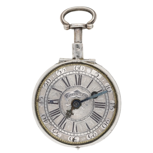 265 - Bordier, A. Geneve - Swiss quarter repeating repoussé white metal pair cased verge pocket watch, ret... 