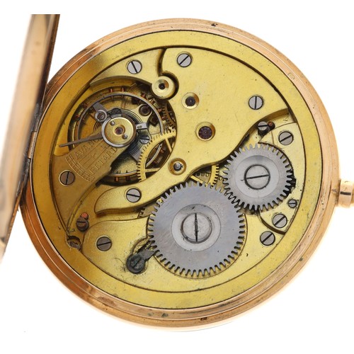 240 - French 14ct lever hunter pocket watch, unsigned gilt frosted movement with compensated balance and r... 