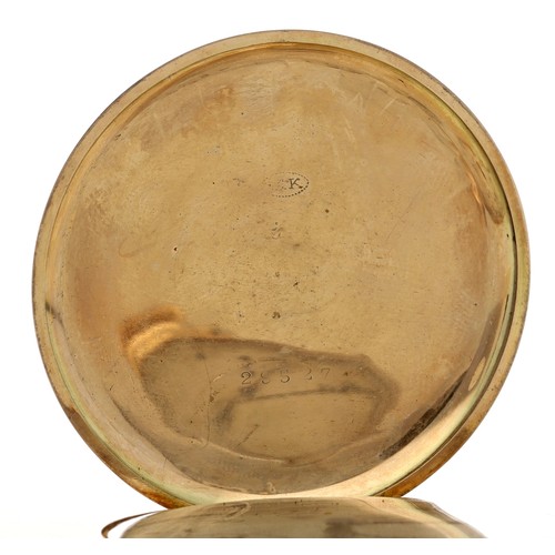 240 - French 14ct lever hunter pocket watch, unsigned gilt frosted movement with compensated balance and r... 