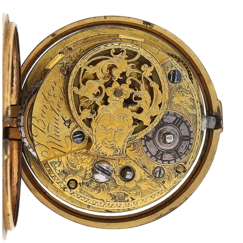 222 - John Barton, Manchester - small mid-18th century gilt metal and tortoiseshell verge pair cased pocke... 