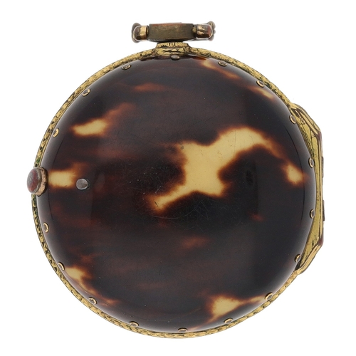 222 - John Barton, Manchester - small mid-18th century gilt metal and tortoiseshell verge pair cased pocke... 