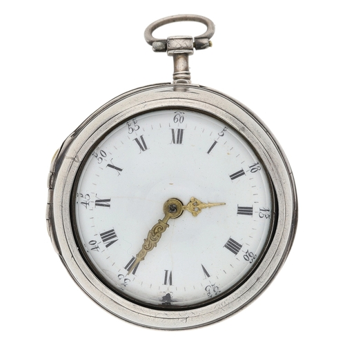 214 - Patrv, London - 18th century silver verge pair cased pocket watch, London 1773, signed fusee movemen... 