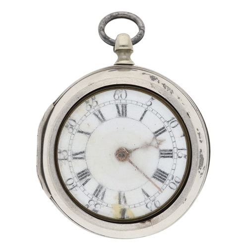 231 - Thomas West, Reading - George II silver verge pair cased pocket watch, London 1756, the movement sig... 