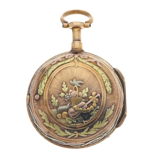 233 - Arthur, A Paris - Attractive small French triple colour gold verge quarter repeater pocket watch, si... 