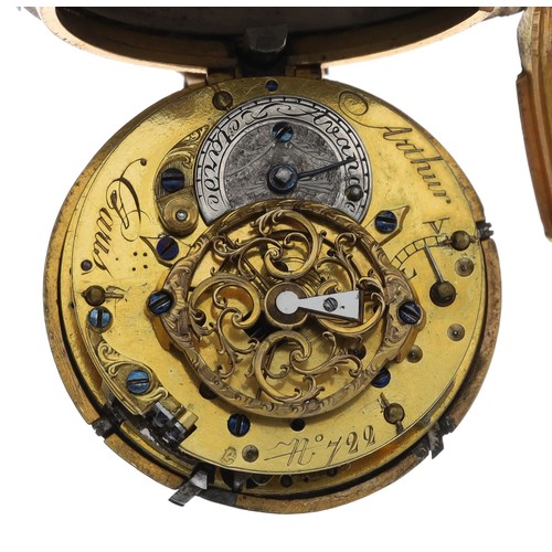 233 - Arthur, A Paris - Attractive small French triple colour gold verge quarter repeater pocket watch, si... 