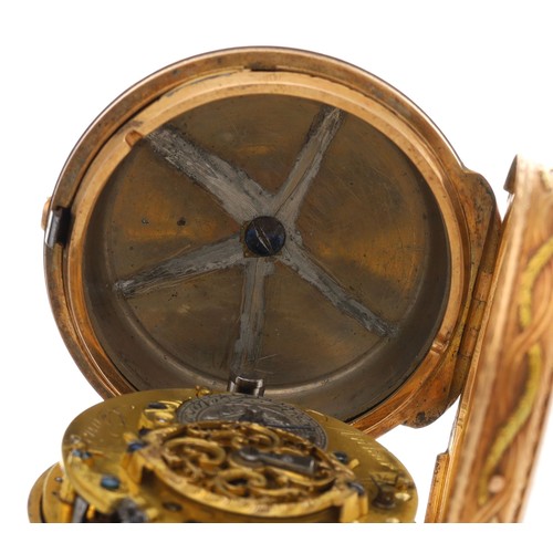 233 - Arthur, A Paris - Attractive small French triple colour gold verge quarter repeater pocket watch, si... 