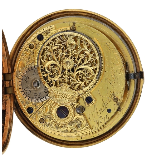 243 - Andrew Reed, London - 18th century gilt metal pair cased verge pocket watch, signed fusee movement, ... 