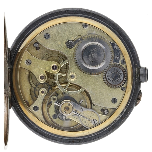256 - Swiss 'patented' gunmetal lever calendar pocket watch with moon phase, the movement signed Colombia,... 