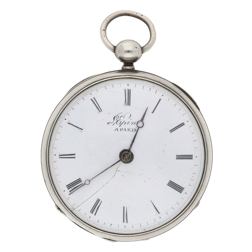 257 - L. Epine, A. Paris - French white metal verge pocket watch, unsigned movement with pierced balance b... 