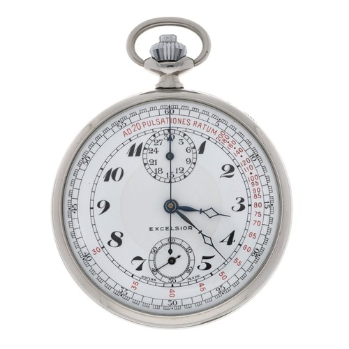 262 - Swiss Excelsior chronograph pocket watch, signed enamel dial with Arabic numerals, minute track, out... 