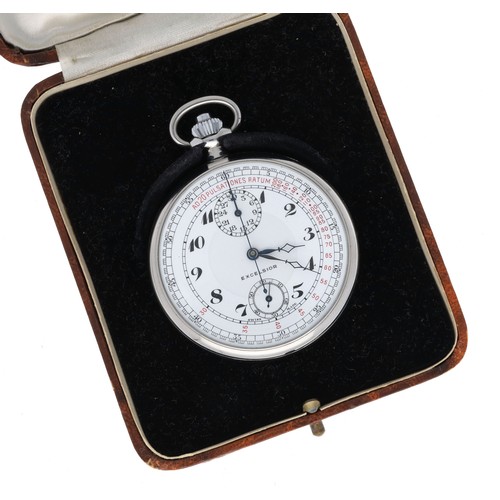 262 - Swiss Excelsior chronograph pocket watch, signed enamel dial with Arabic numerals, minute track, out... 