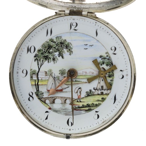 264 - George Stillard, Liverpool - Early 19th century automaton pair cased verge pocket watch with polychr... 