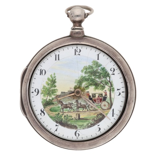 236 - Cohen & Job, Hastings - large early 19th century silver verge pair cased pocket watch with a pol... 