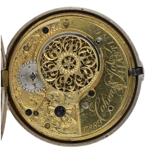 236 - Cohen & Job, Hastings - large early 19th century silver verge pair cased pocket watch with a pol... 