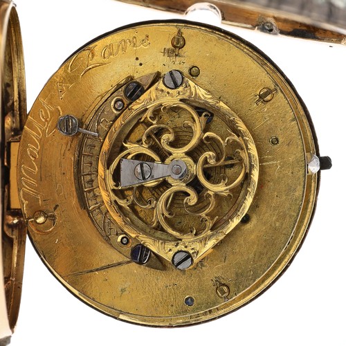 242 - Mallet, A. Paris - Attractive French 18ct paste set verge fob watch, signed fusee movement with pier... 