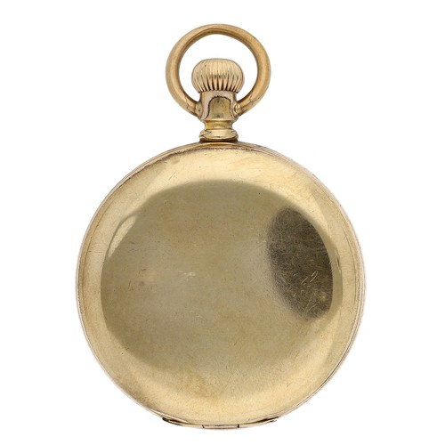 238 - Swiss gold plated lever hunter pocket watch, 15 jewel adjusted movement, hinged cuvette, enamel dial... 