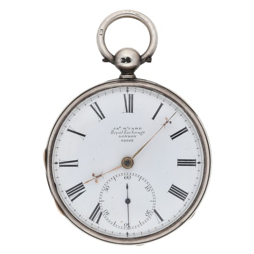 226 - James McCabe, London - Victorian silver fusee lever pocket watch, London 1857, the full plate moveme... 