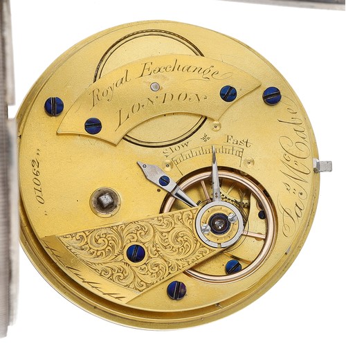 226 - James McCabe, London - Victorian silver fusee lever pocket watch, London 1857, the full plate moveme... 