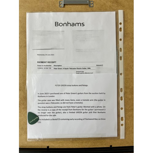 616 - Peter Green - strap buttons with related fixings from one of Peter Green's personal guitars, mounted... 