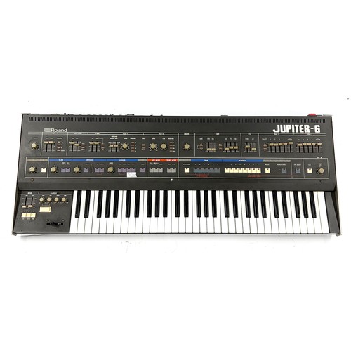 1983 Roland Jupiter 6 JP-6 synthesizer keyboard, made in Japan, with manual, within Brandoni gig bag