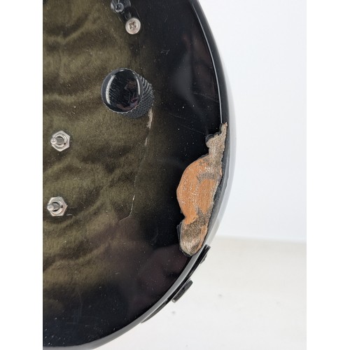 752 - Fernandes Dragonfly electric guitar, see-through olive finish, large impact blemish to top and small... 