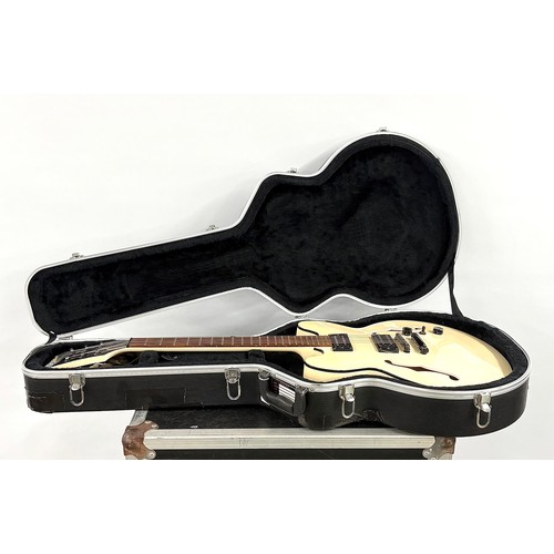 705 - 2006 Epiphone Dot Studio semi-hollow body electric guitar; Body: white finish, yellow hue, various m... 