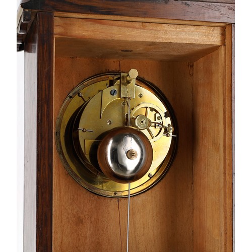 633 - Good and attractive French rosewood inlaid two train mantel clock garniture, circa 1840, the movemen... 
