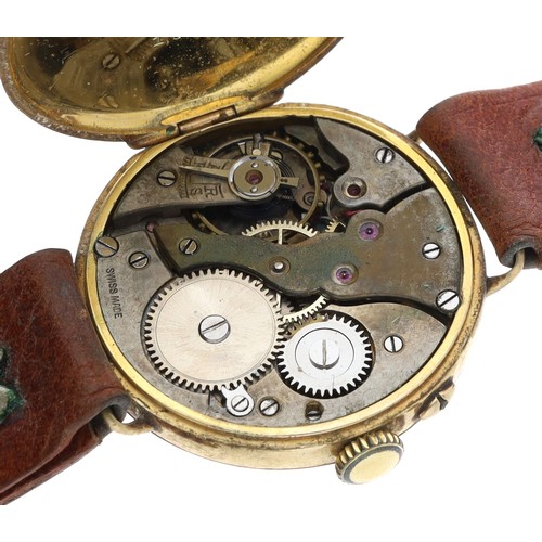 31 - Swiss 9ct wire-lug gentleman's wristwatch, London 1922, enamel dial with Roman numerals, minute trac... 