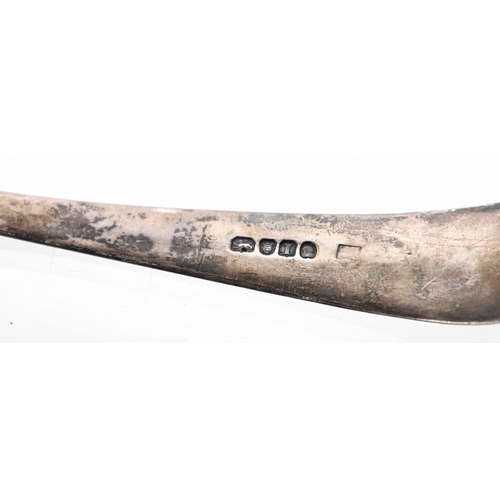 439 - George III silver Old English pattern ladle, crested, marks rubbed, London 1804, 13