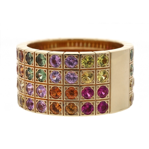 99 - Cartier Paillette 18ct diamond and multi-coloured sapphire band ring, signed 'Cartier 62 983091', wi... 