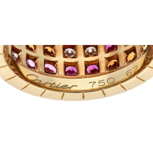 99 - Cartier Paillette 18ct diamond and multi-coloured sapphire band ring, signed 'Cartier 62 983091', wi... 