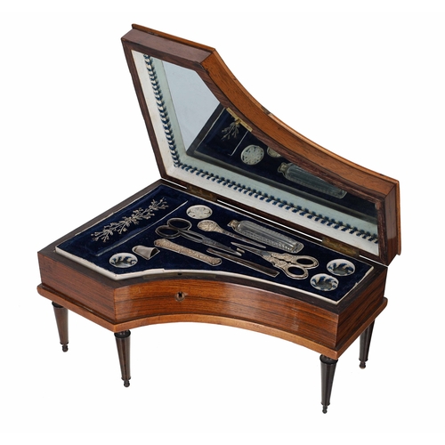 611 - Fine 19th century French rosewood musical sewing box in the form of a piano, with ivory keyboard, th... 