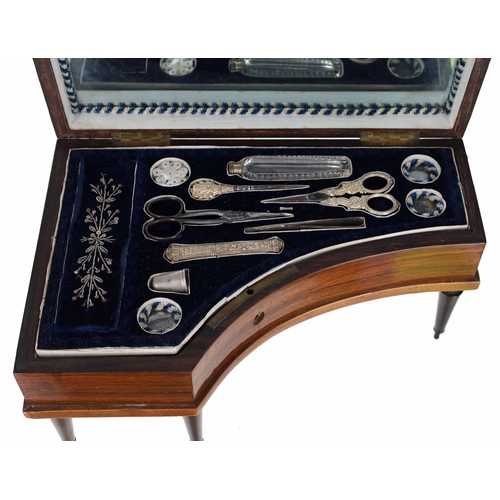 611 - Fine 19th century French rosewood musical sewing box in the form of a piano, with ivory keyboard, th... 