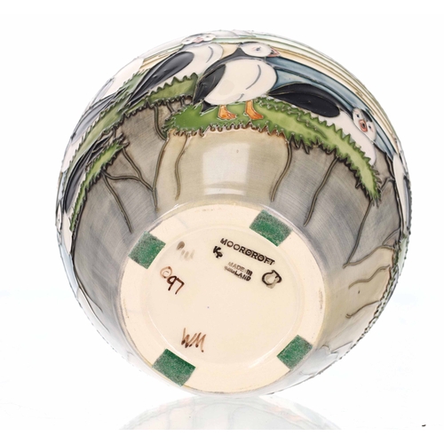 658 - Moorcroft Pottery - rare Puffins pattern vase, bearing a factory stamp and the jug date mark for 199... 