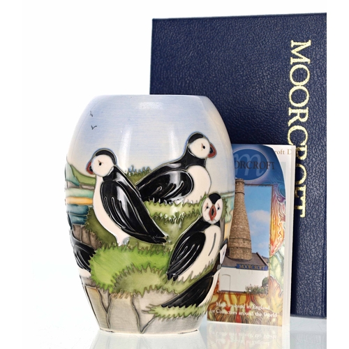 659 - Moorcroft Pottery - rare Puffins pattern vase, bearing a factory stamp and the jug date mark for 199... 