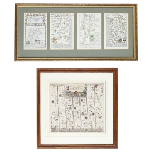 637 - John Ogilby - 'The Road from Cambridge to Coventry', a 17th century engraved map with colour, 17