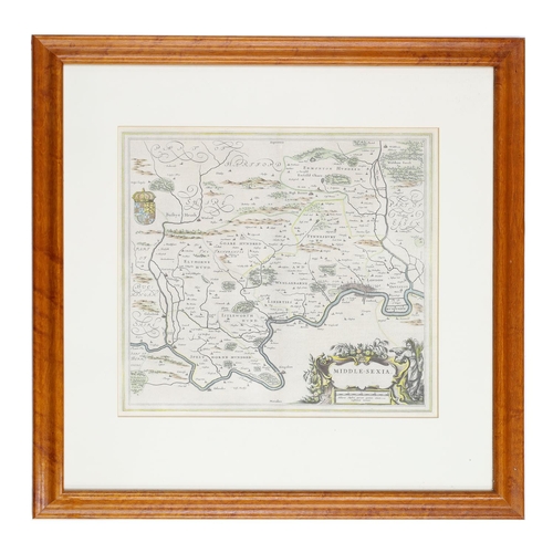 638 - Joan (Johannes) Blaeu - Middle-Sexia, a 17th century engraved map with colour, 16.5