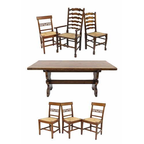17th century style oak refectory table, with shaped end supports joined ...
