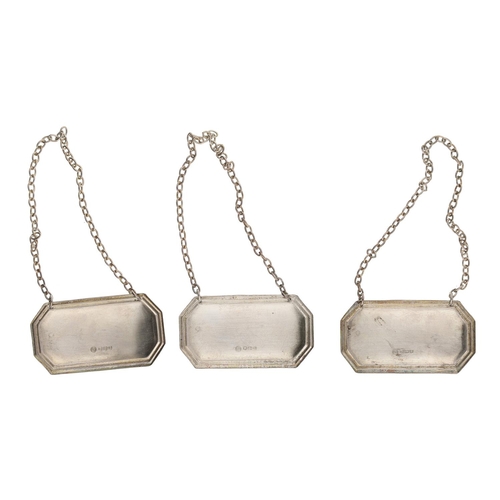 452 - Three Francis Howard Ltd. silver Rye bottle labels, all hallmarked Sheffield 1974, 2