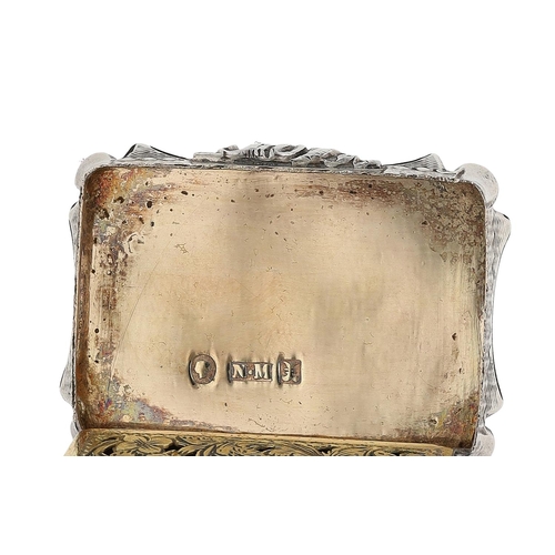 484 - Victorian silver vinaigrette, of shaped rectangular outline with engraved decoration around a centra... 