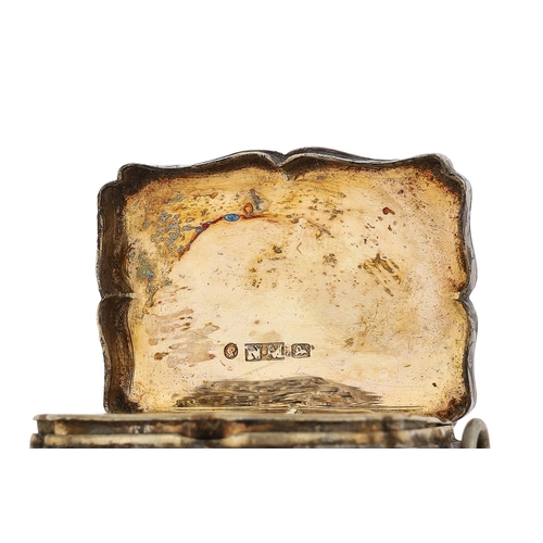485 - Victorian silver vinaigrette, of shaped rectangular form with engraved decoration, gilt interior, su... 